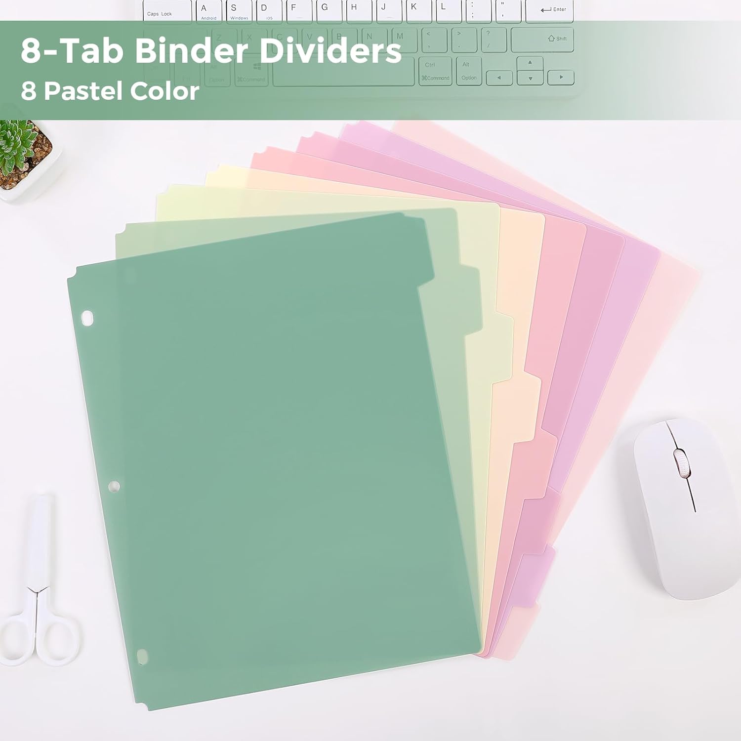 SKYDUE 8 Tab Binder Dividers, Letter Size, Durable Plastic Dividers for 3 Ring Binder, Write & Erase Binder Dividers with Tabs, 1 Set, Aesthetic Pastels Binder Divider for School, Office