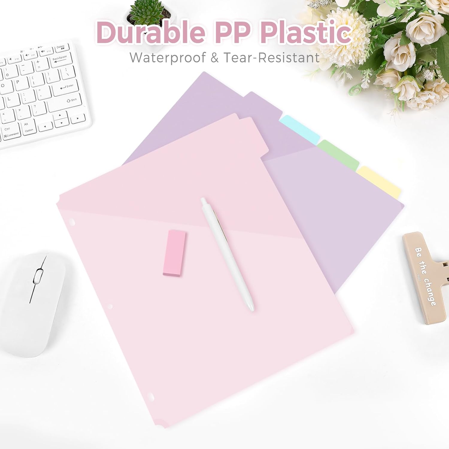 SKYDUE Binder Dividers with Tabs and Pockets – 5-Pack for 3-Ring Binders, Writable Tabs, Durable & Tear-Resistant, Pink