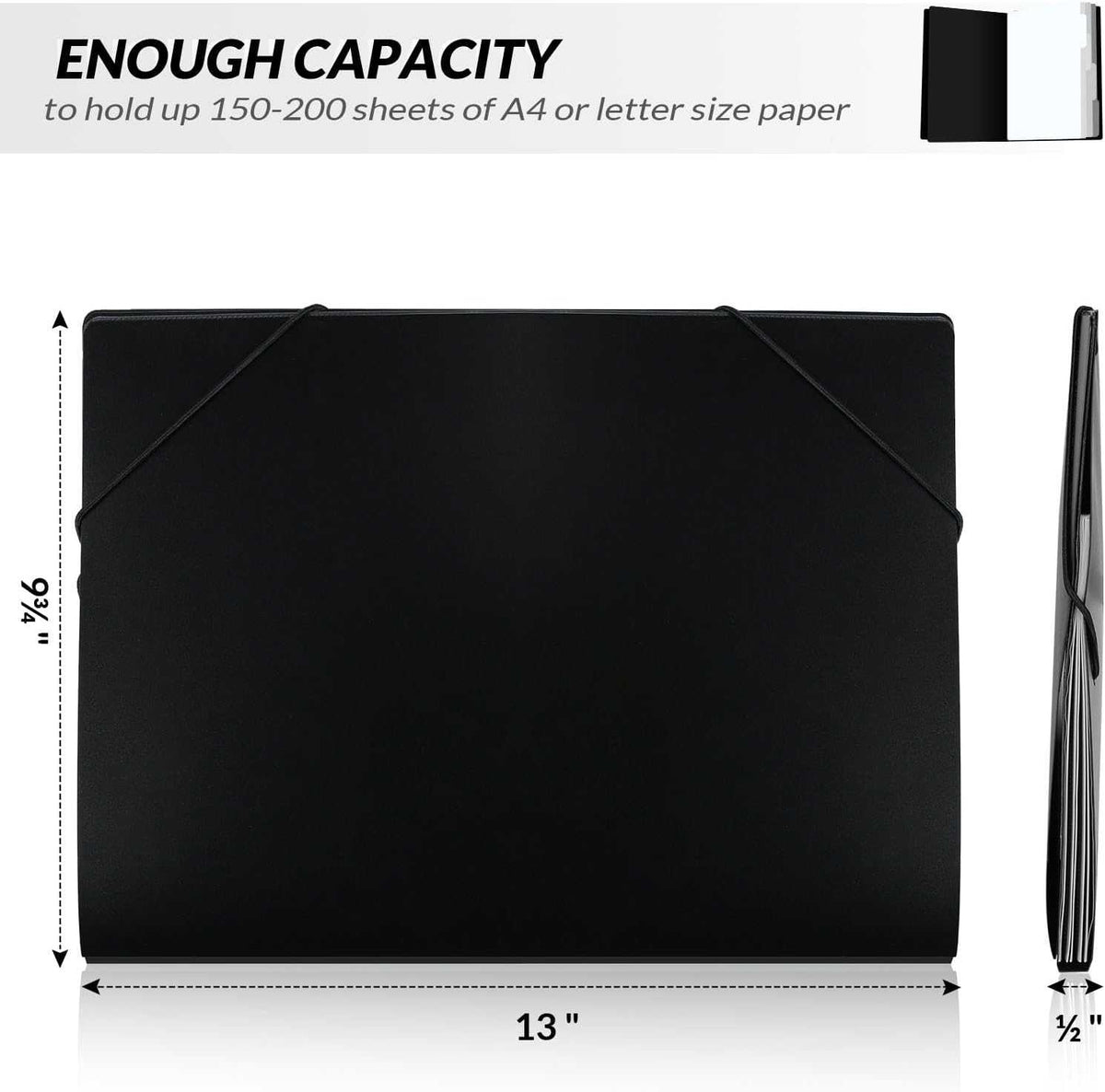 SKYDUE File Folder, 5 Pockets Accordion Paper Organizer for School and Office, Letter Size，Black