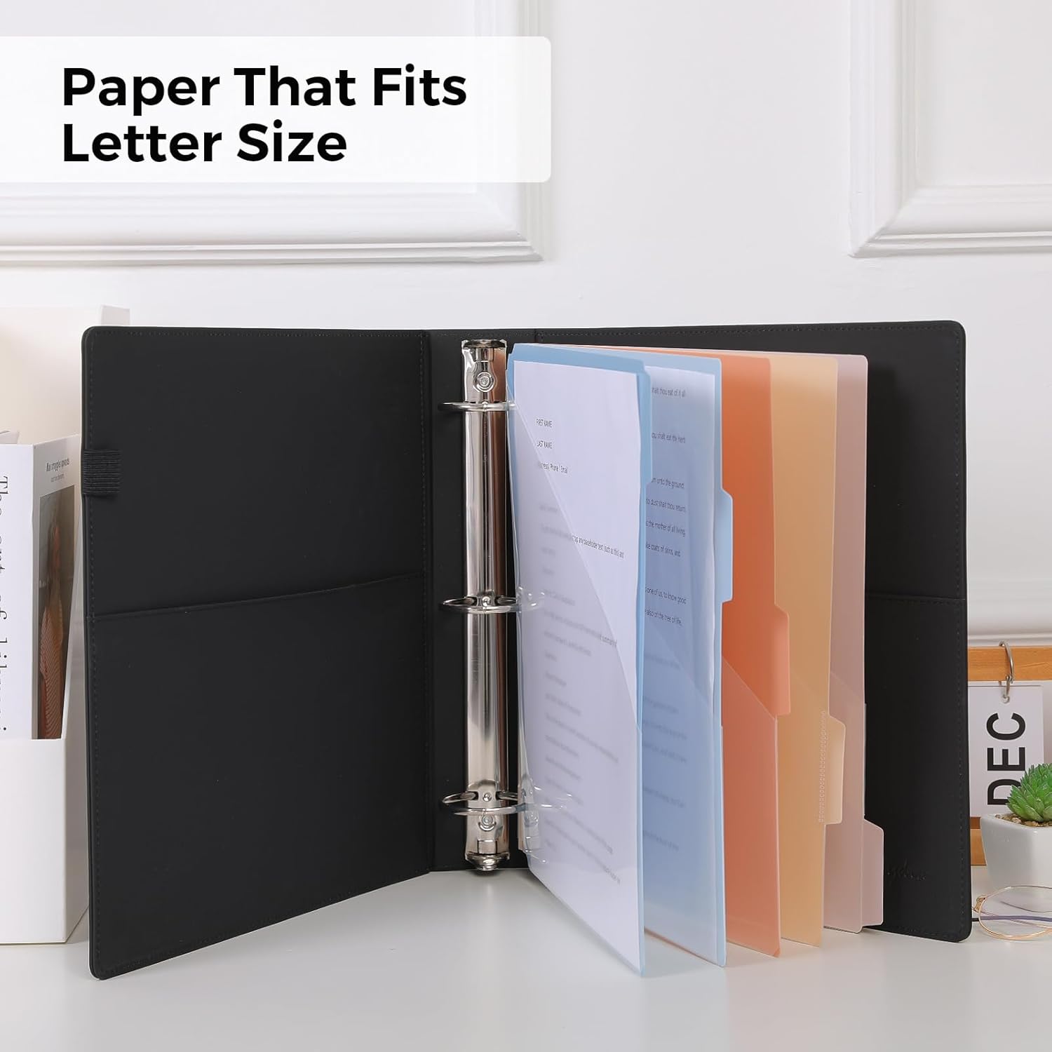 SKYDUE Clipboard Binder with Refillable Notepad, PU Clipboard Folder Includes 5 Dividers with 10 Pockets, Labels, 3 Ring Binder 1 Inch for School Office (Fit Letter Sized Paper),Olivegreen