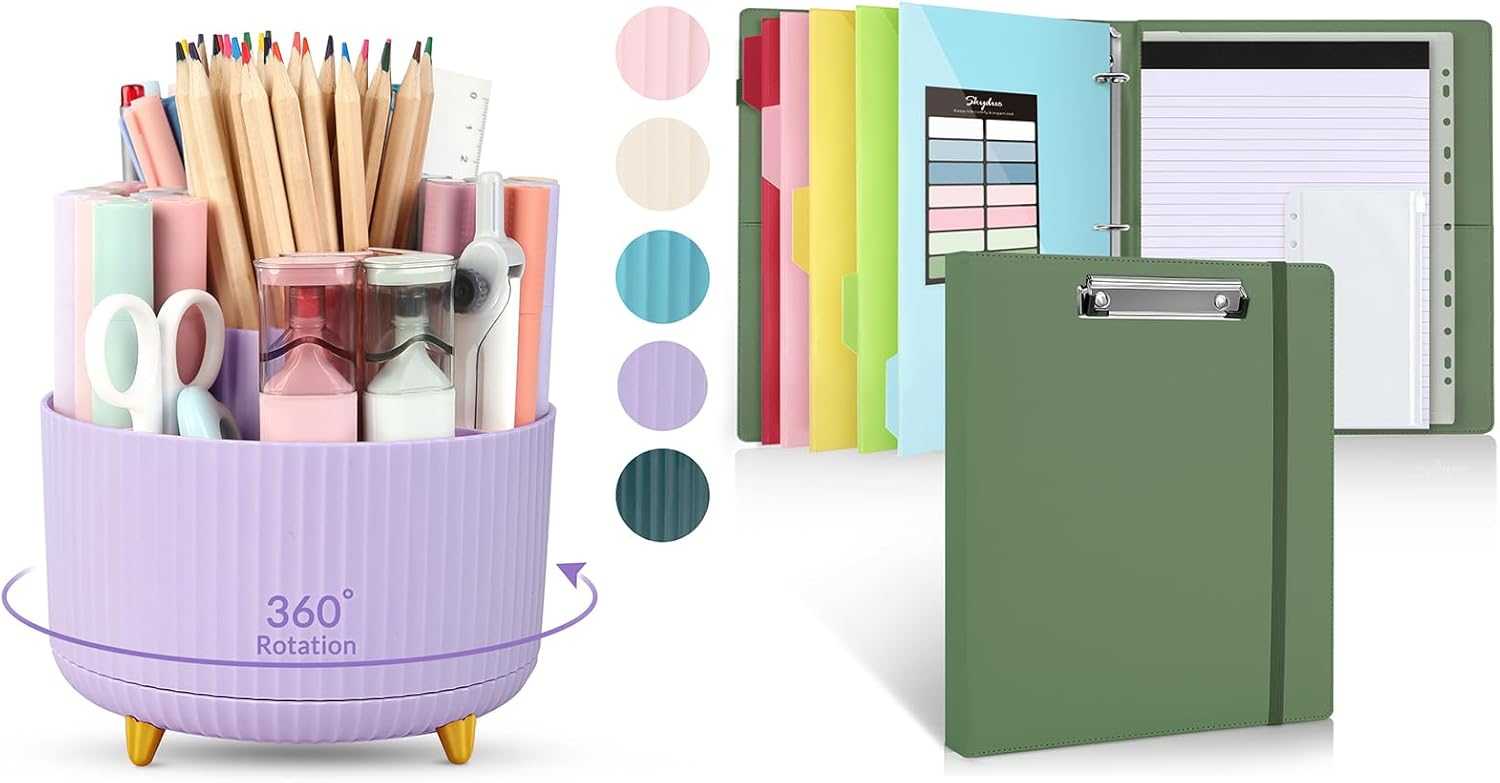 SKYDUE 3 Ring Binder with Clipboard and 360 Degree Rotating Desk Organizer Bundle Sales