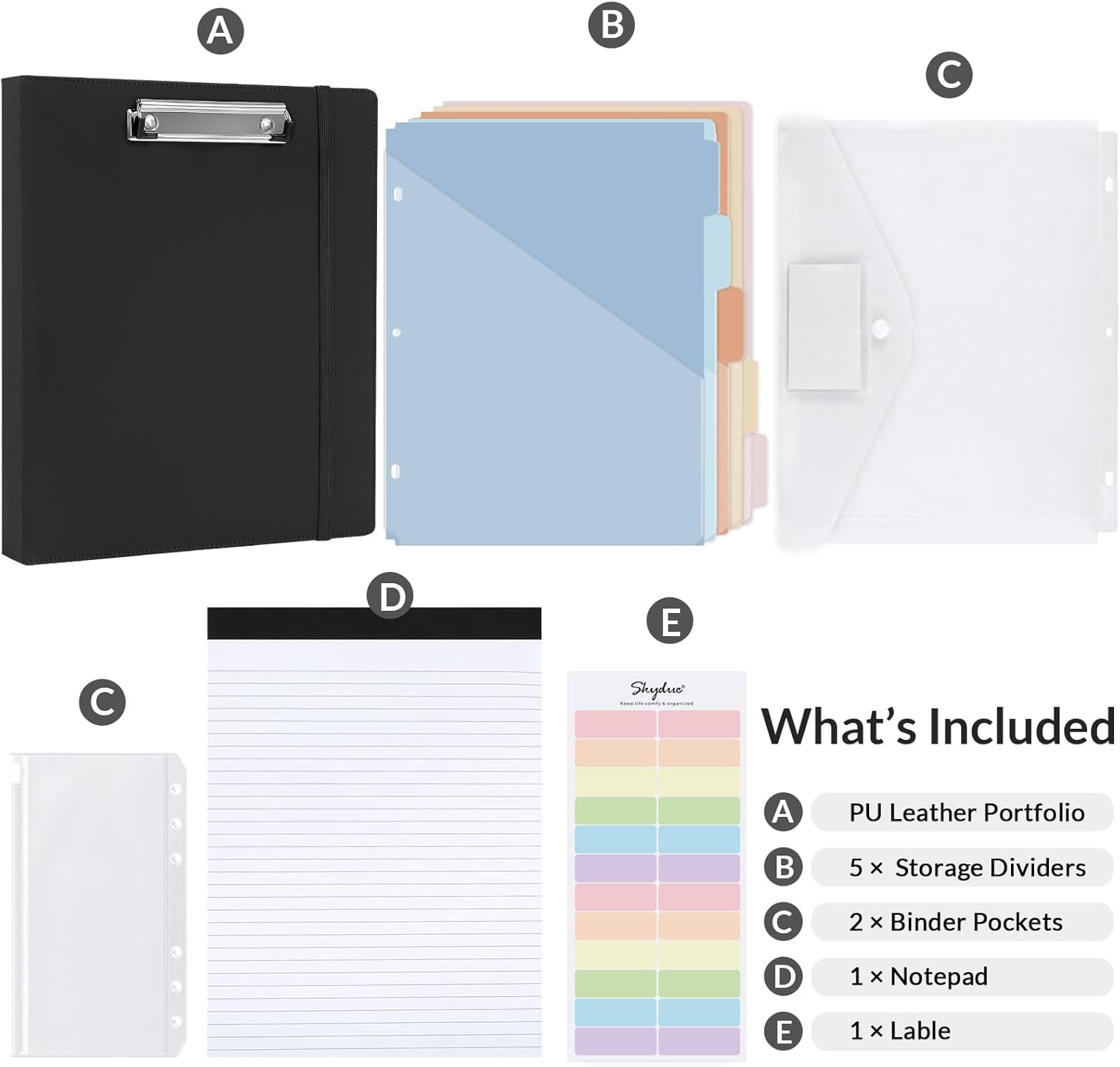 SKYDUE Clipboard Binder with Refillable Notepad, PU Clipboard Folder Includes 5 Dividers with 10 Pockets, Labels, 3 Ring Binder 1 Inch for School Office (Fit Letter Sized Paper),Olivegreen