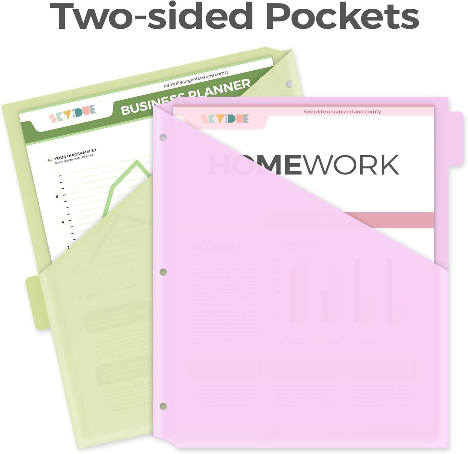 SKYDUE Binder Dividers with Tabs and Pockets, 6 Tabs Dividers for 3 Ring Binder, Tear-Resistant Plastic Binder Dividers for School, Office, Home