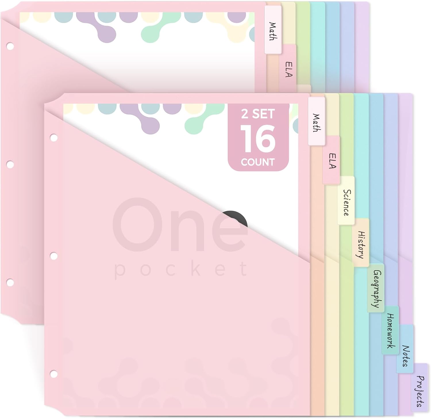 SKYDUE Binder Dividers with Tab, Pastel Dividers for 3 Ring Binder with Pockets – 8-Tab Durable Plastic Binder Dividers, Single Pocket File Organizers with Matching Label Stickers