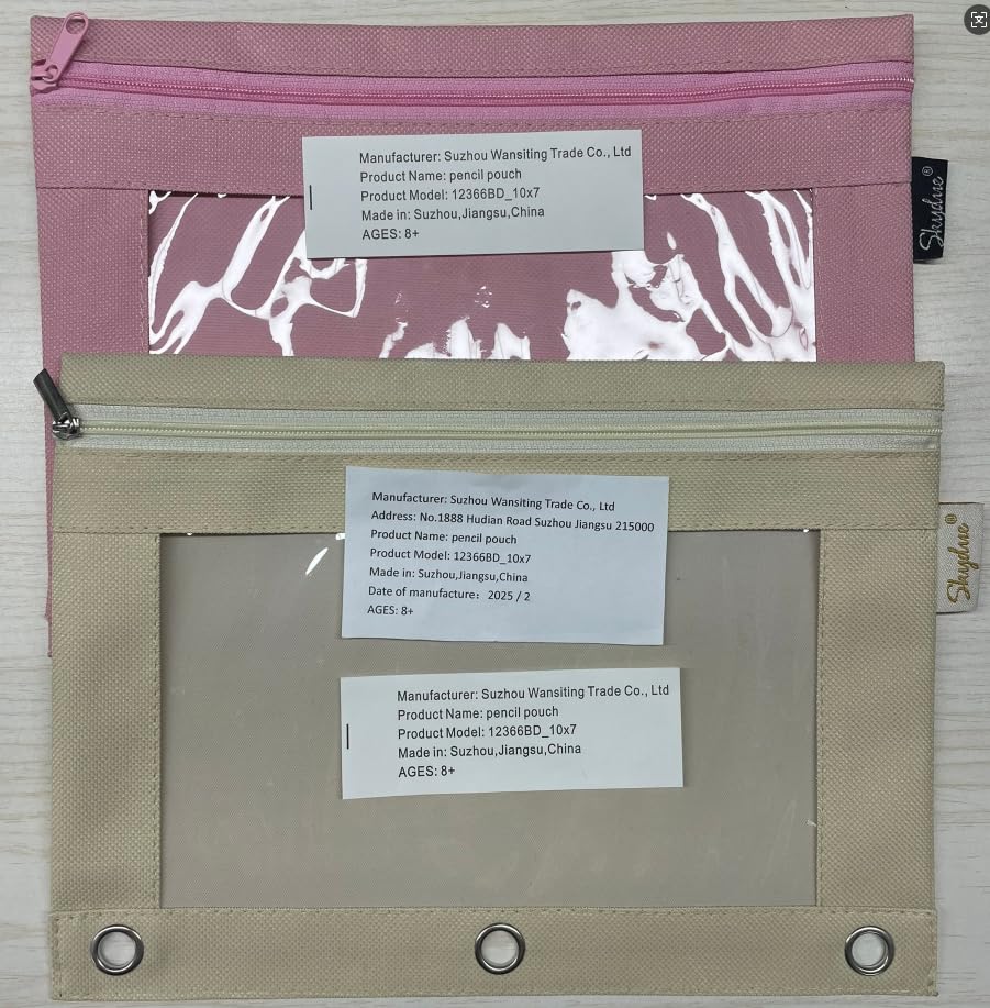 SKYDUE Pencil Pouch for 3 Ring Binder, Zipper Pencil Pouches for Girls Boys, Clear Window Pencil Case for Binder, Binder Pencil Pouch, Pencil Bag with Zipper,Pink & Purple