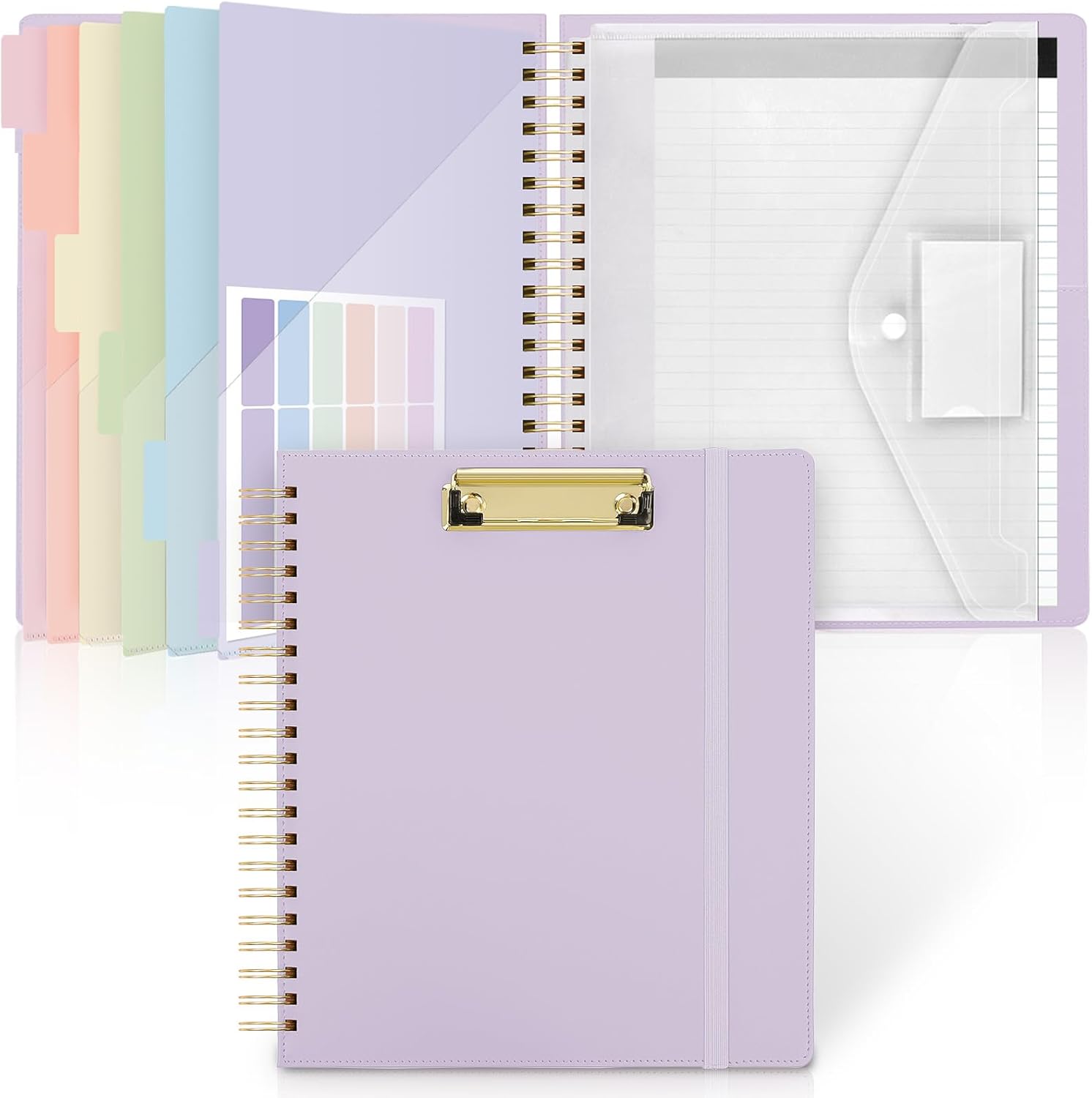 SKYDUE Clipboard Folder with Storage, 6 Dividers with 12 Pockets for Letter Size, Storage Clipboard Folio with Refillable Notepad, Spiral Clipboards Padfolio for Teacher Worker Supplies