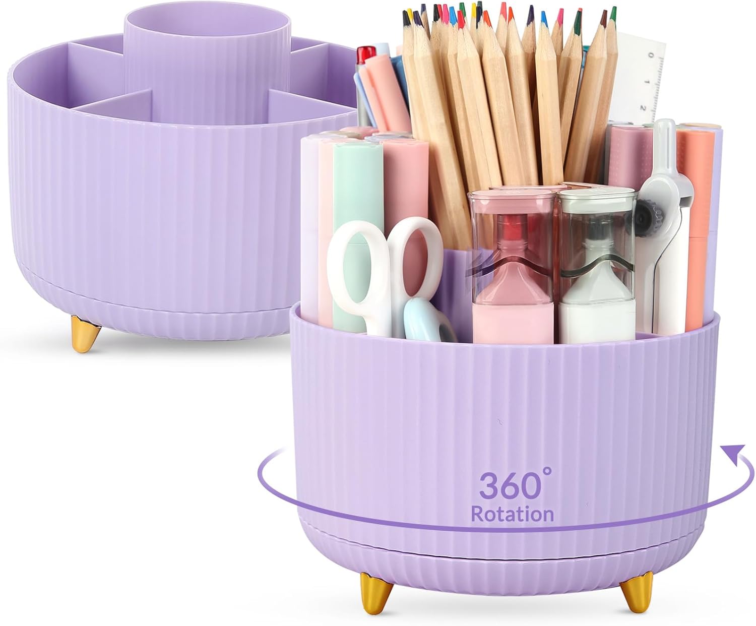 SKYDUE 360 Rotating Plastic Desk Pen Organizer with 5 Slots, Dual-Purpose Art Supply Pencil Cup for Office, School, Home