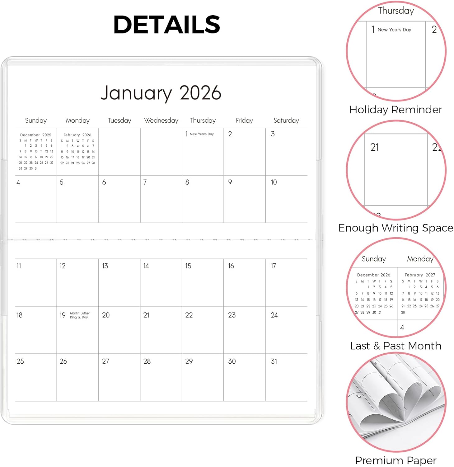 Pocket Calendar 2026-2027 for Purse, 2026-2027 Pocket Planner 24 Months with Soft Waterproof Cover and Premium Paper, 6.5" x 3.5", Floral