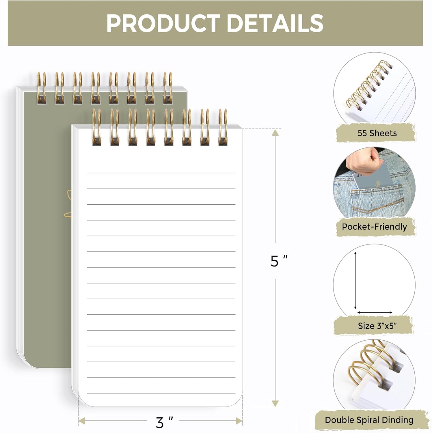 SKYDUE Small Notebooks, Cute 3x5 Pocket Notepads, Mini Spiral Notebook with Lined Pages Nursing School Essentials, School Office Supplies Set Of 8