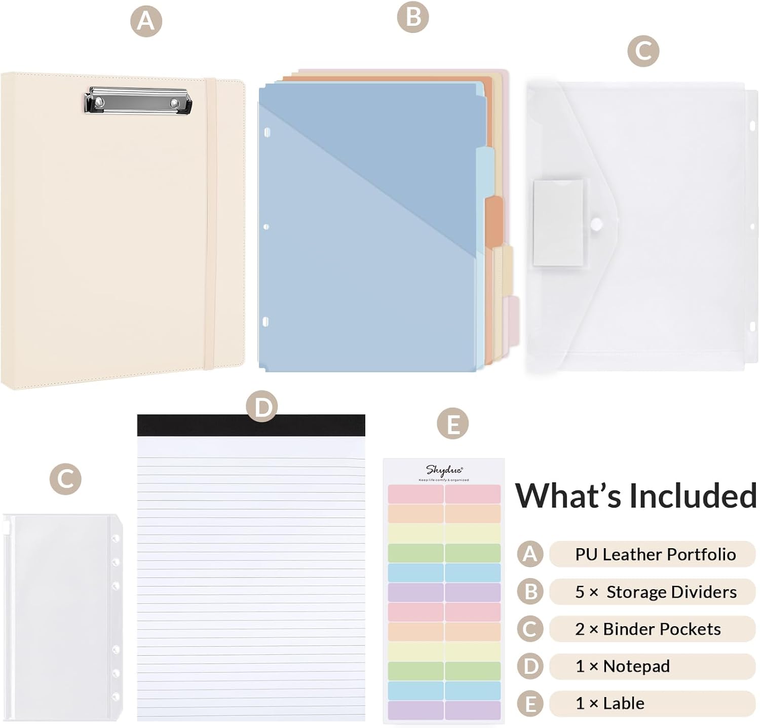SKYDUE Clipboard Binder with Refillable Notepad, PU Clipboard Folder Includes 5 Dividers with 10 Pockets, Labels, 3 Ring Binder 1 Inch for School Office (Fit Letter Sized Paper),Olivegreen