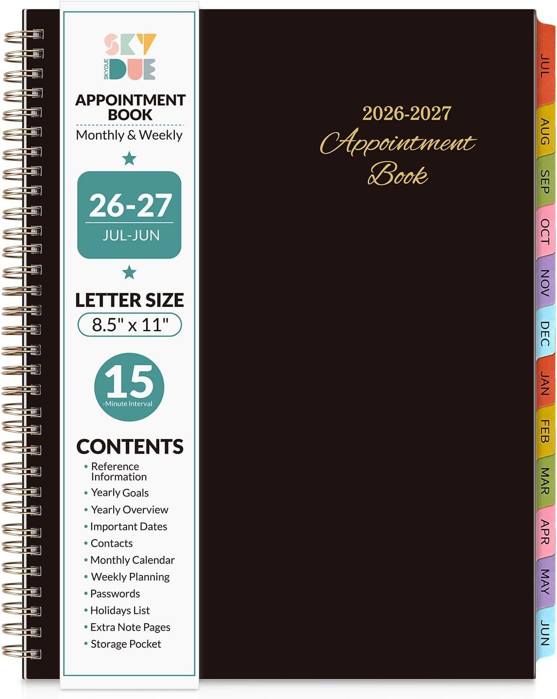 SKYDUE Appointment Book 2026-2027, Academic Hourly Planner from July 2026 - June 2027, 8.5" x 11" Weekly & Monthly Schedule Planner with 15-Minute Interval- Perfect for Daily Planning White Flower