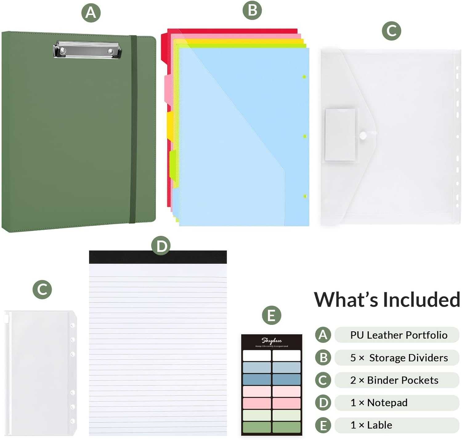 SKYDUE 3 Ring Binder with Clipboard,1 Inch Binder & Expanding File Folders with 8 Pockets, Accordion File Organizer with Labels, Portable Paper Bill Receipt Organizer
