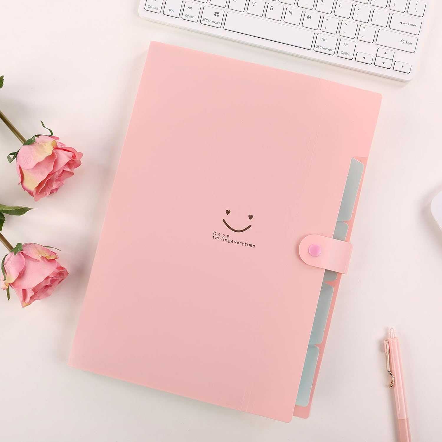 SKYDUE Expanding File Folder 5 Pockets Pink