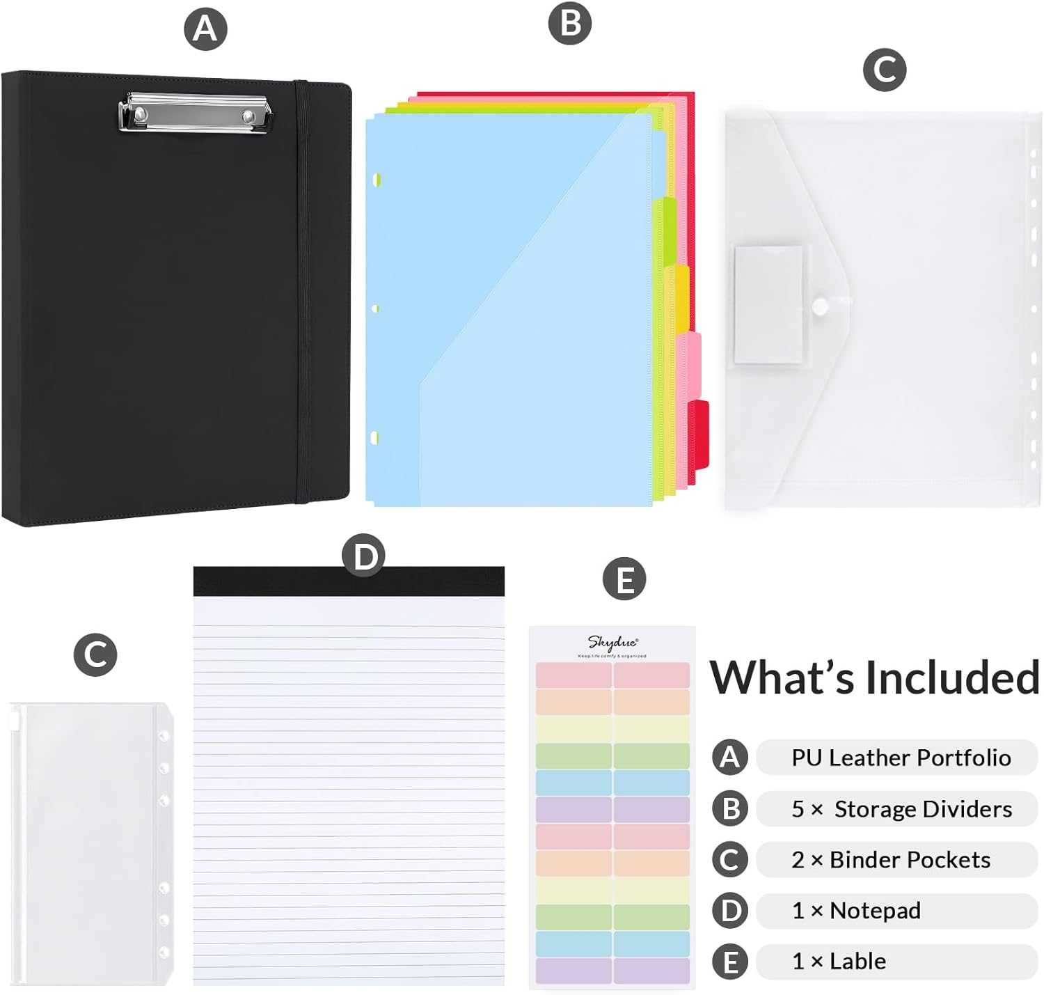 SKYDUE 2 Sets Binder Dividers with Tabs & 3 Ring Binder with Clipboard Kit Bundle Sales