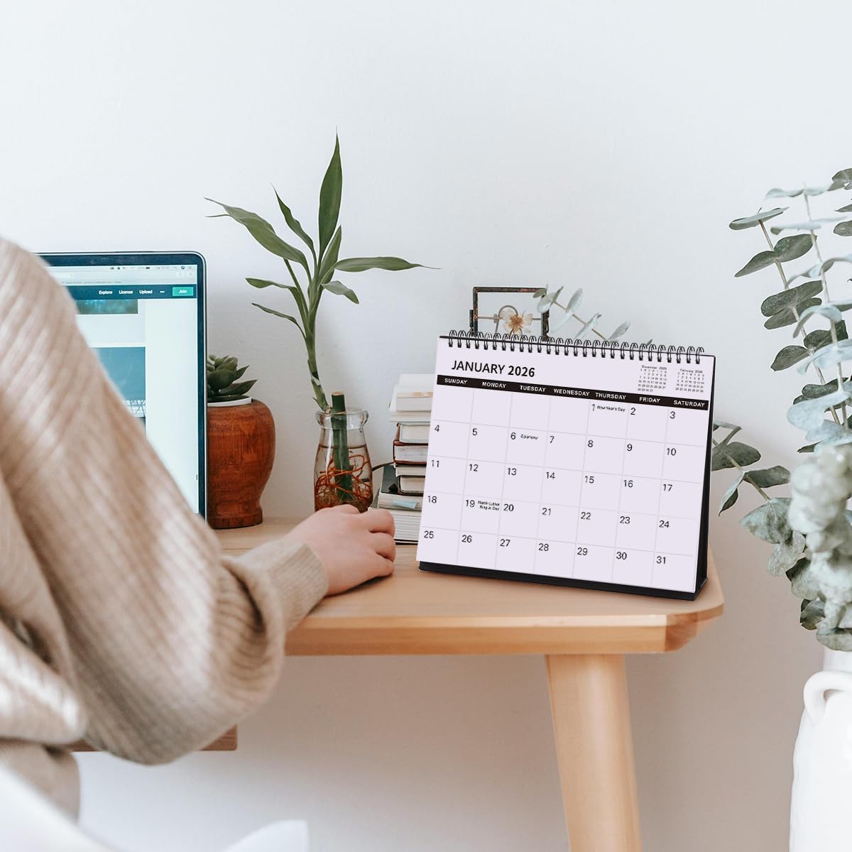 SKYDUE Desk Calendar 2026, 18 Months Small Desk Calendar 2026-2027, Jan 2026 to Jun 2027, 10" x 8" Desktop Calendar Planner with Stickers, Black