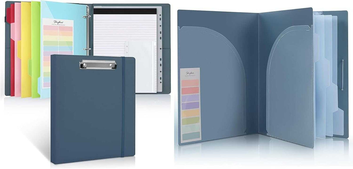 SKYDUE 3 Ring Binder with Clipboard & Document Organizer Folio, 5 Pocket Expanding File Folder, Accordion File Organizer