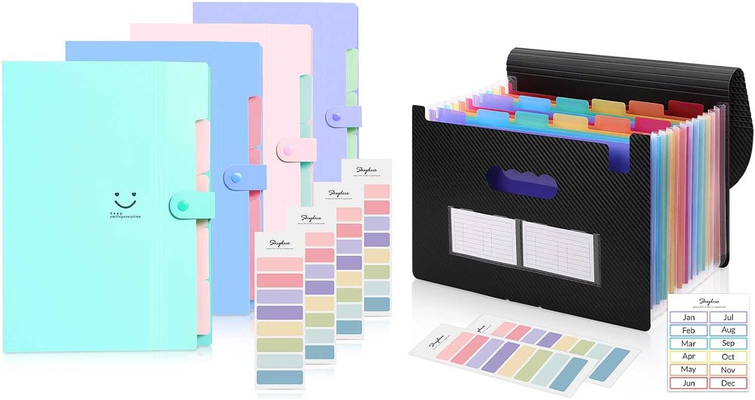 SKYDUE Accordion File Organizer, 13 Pockets File Folders & Expanding File Folders with 5 Pockets Pack of 4