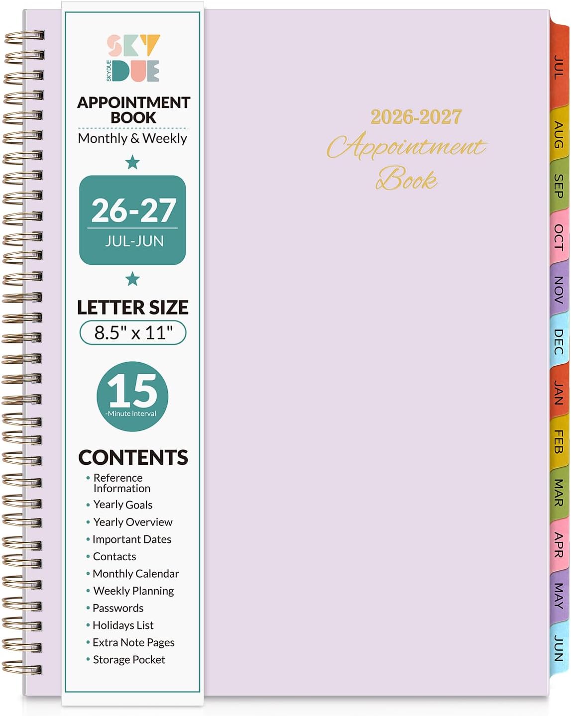 SKYDUE Appointment Book 2026-2027, Academic Hourly Planner from July 2026 - June 2027, 8.5" x 11" Weekly & Monthly Schedule Planner with 15-Minute Interval- Perfect for Daily Planning White Flower