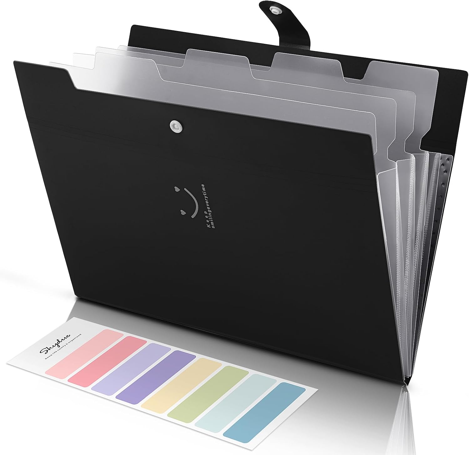 SKYDUE Expanding File Folder with 5 Pockets, Aesthetic Accordion File Organizer, Portable Document Paper Bill Receipt Organizer, School Office Supplies, Letter/A4 Size, (1, Pea Green)
