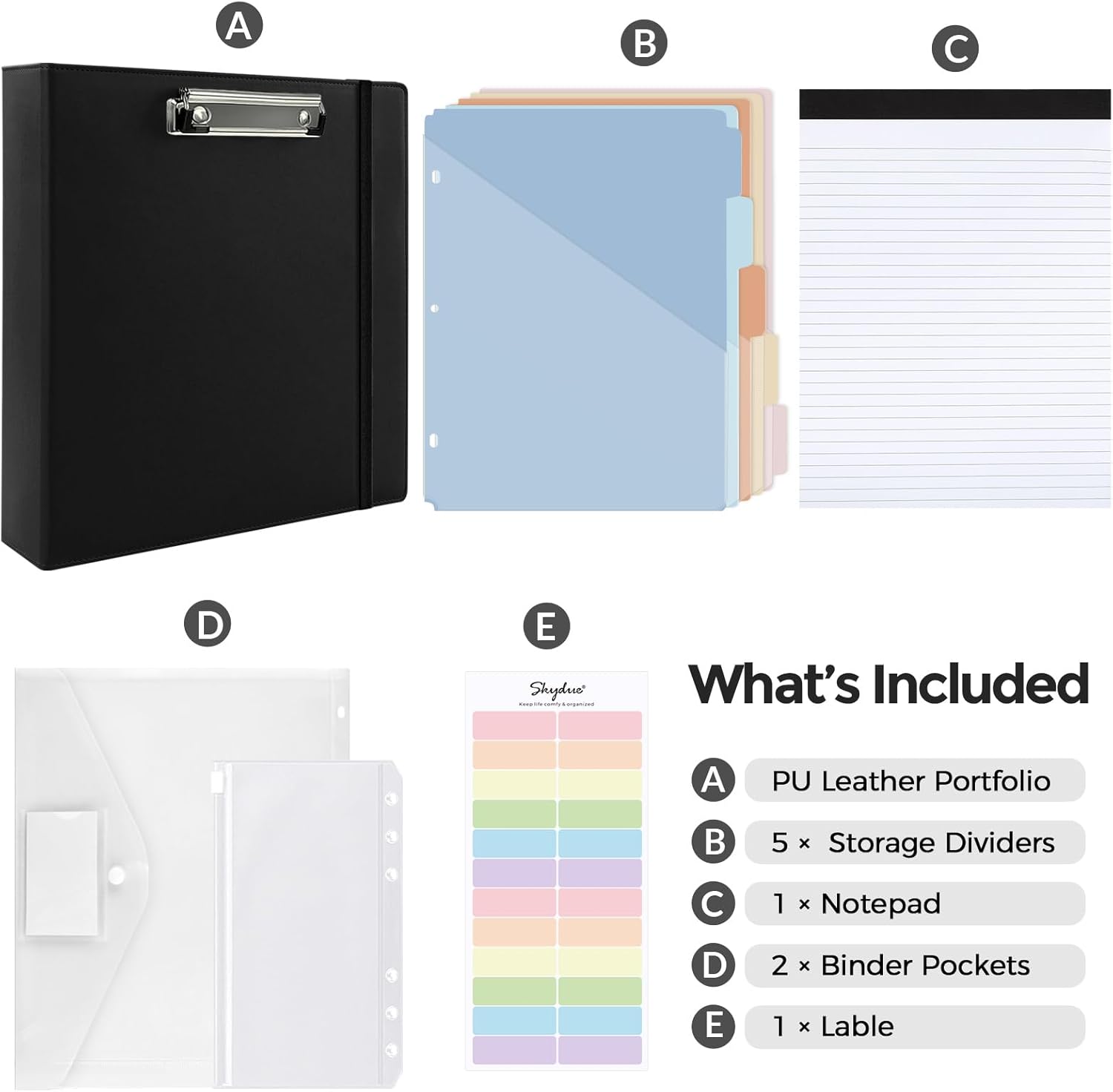 SKYDUE Clipboard Binder with Refillable Notepad, PU Clipboard Folder Includes 5 Dividers with 10 Pockets, Labels, 3 Ring Binder 1 Inch for School Office (Fit Letter Sized Paper),Olivegreen