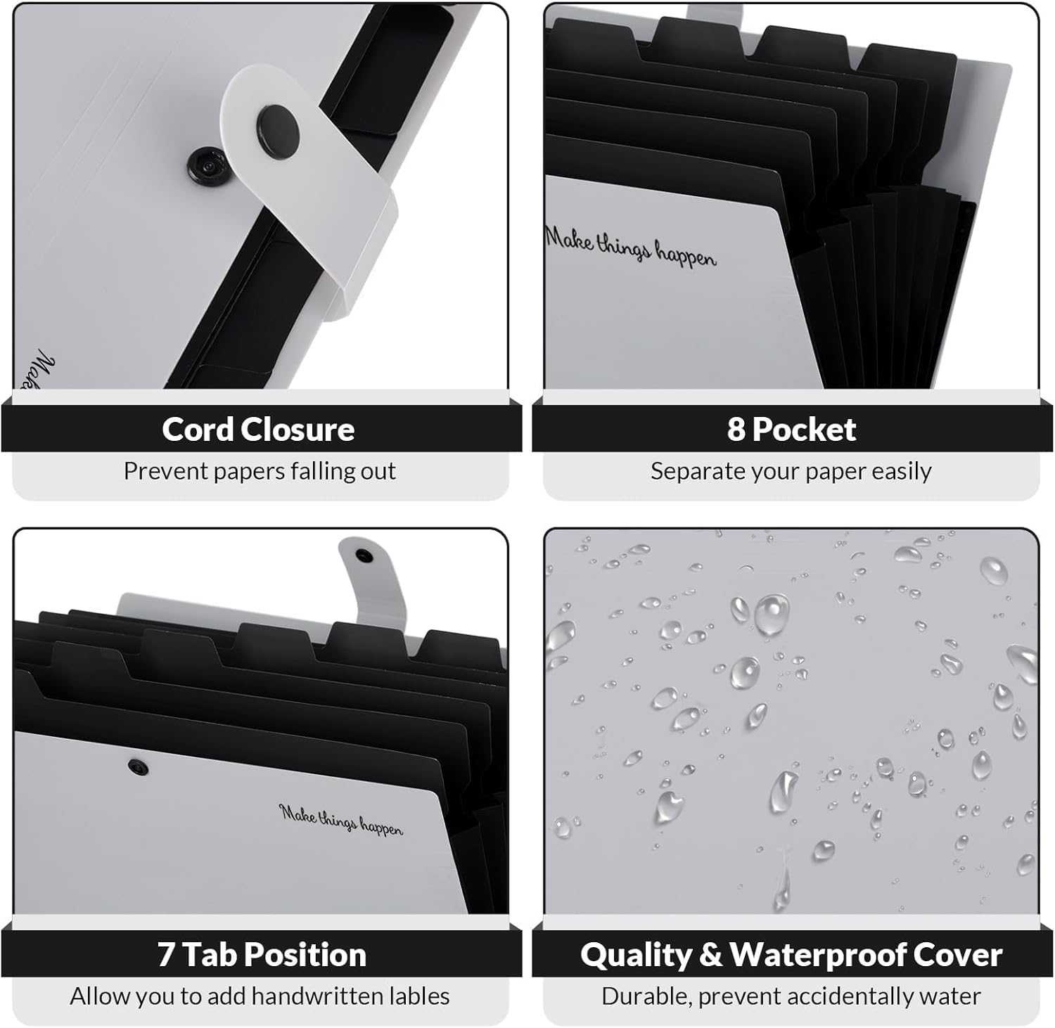 SKYDUE Accordion File Organizer, 8 Pockets Expanding File Folder &Plastic Pocket Folders，2 Pockets and 3 Dividers, Letter Size – Fits 3-Ring Binders