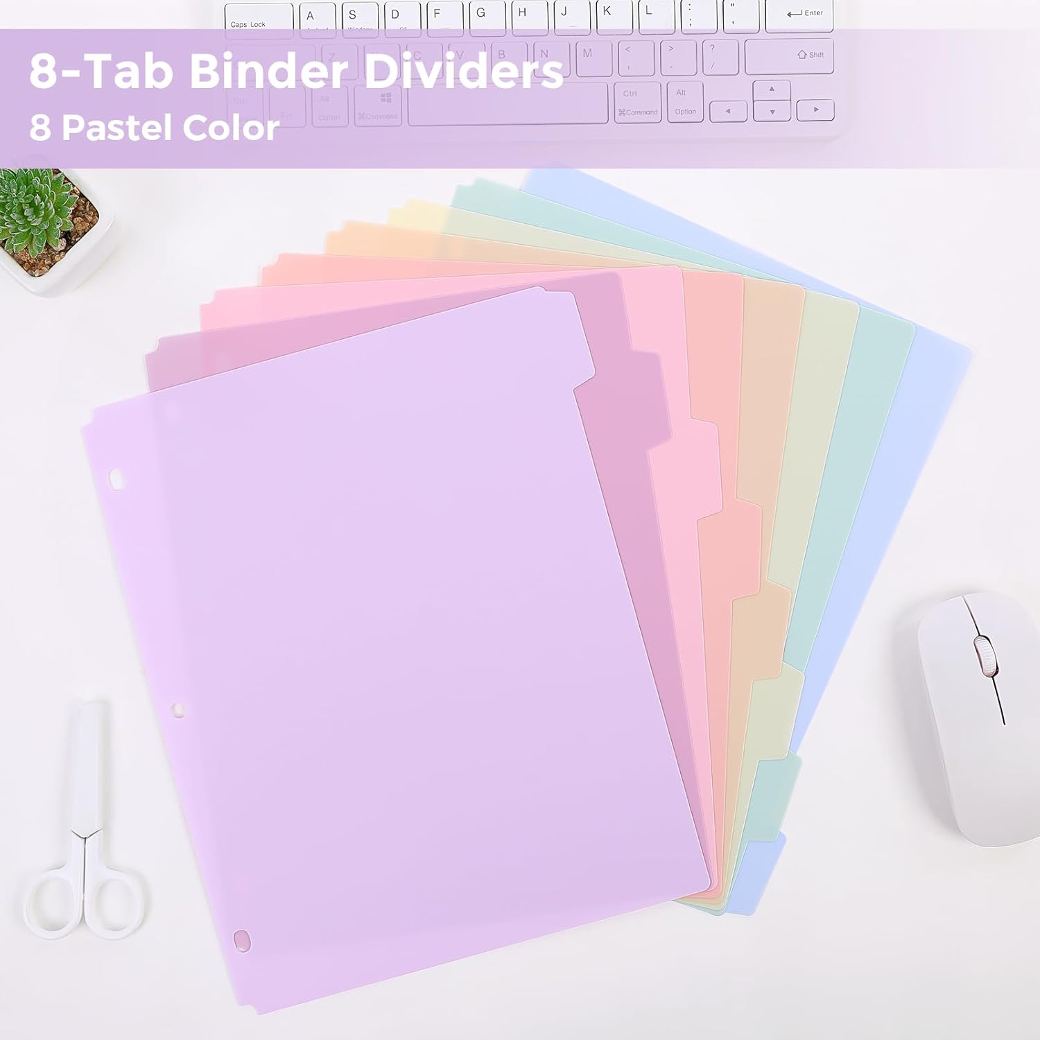 SKYDUE 8 Tab Binder Dividers, Letter Size, Durable Plastic Dividers for 3 Ring Binder, Write & Erase Binder Dividers with Tabs, 1 Set, Aesthetic Pastels Binder Divider for School, Office