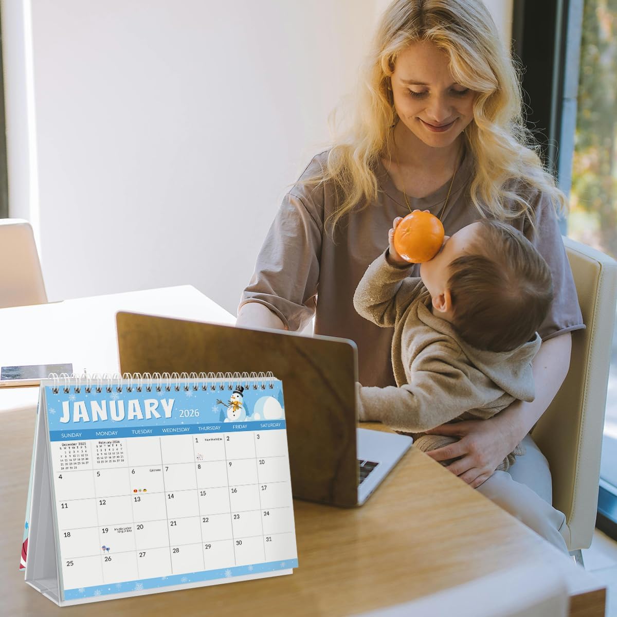 SKYDUE Small Desk Calendar 2026-2027, Apr. 2026 to Dec. 2027, 21 Months Small Desk Calendar with Planner Stickers, 8.5" x 7" Desktop Calendar Planner, Kraft
