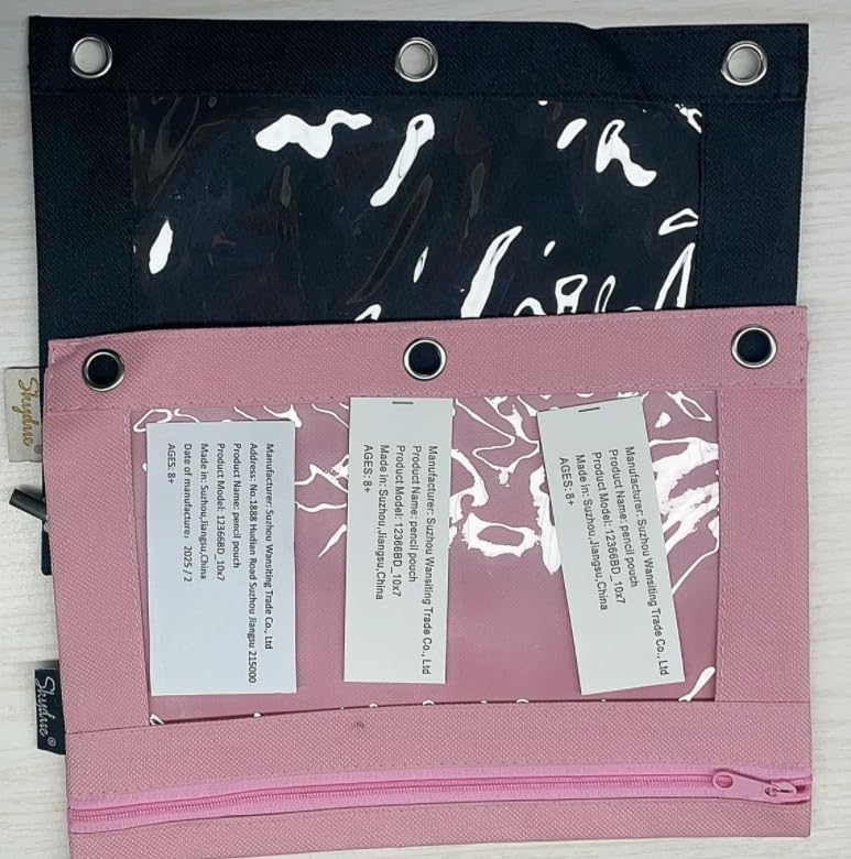 SKYDUE Pencil Pouch for 3 Ring Binder, Zipper Pencil Pouches for Girls Boys, Clear Window Pencil Case for Binder, Binder Pencil Pouch, Pencil Bag with Zipper,Pink & Purple