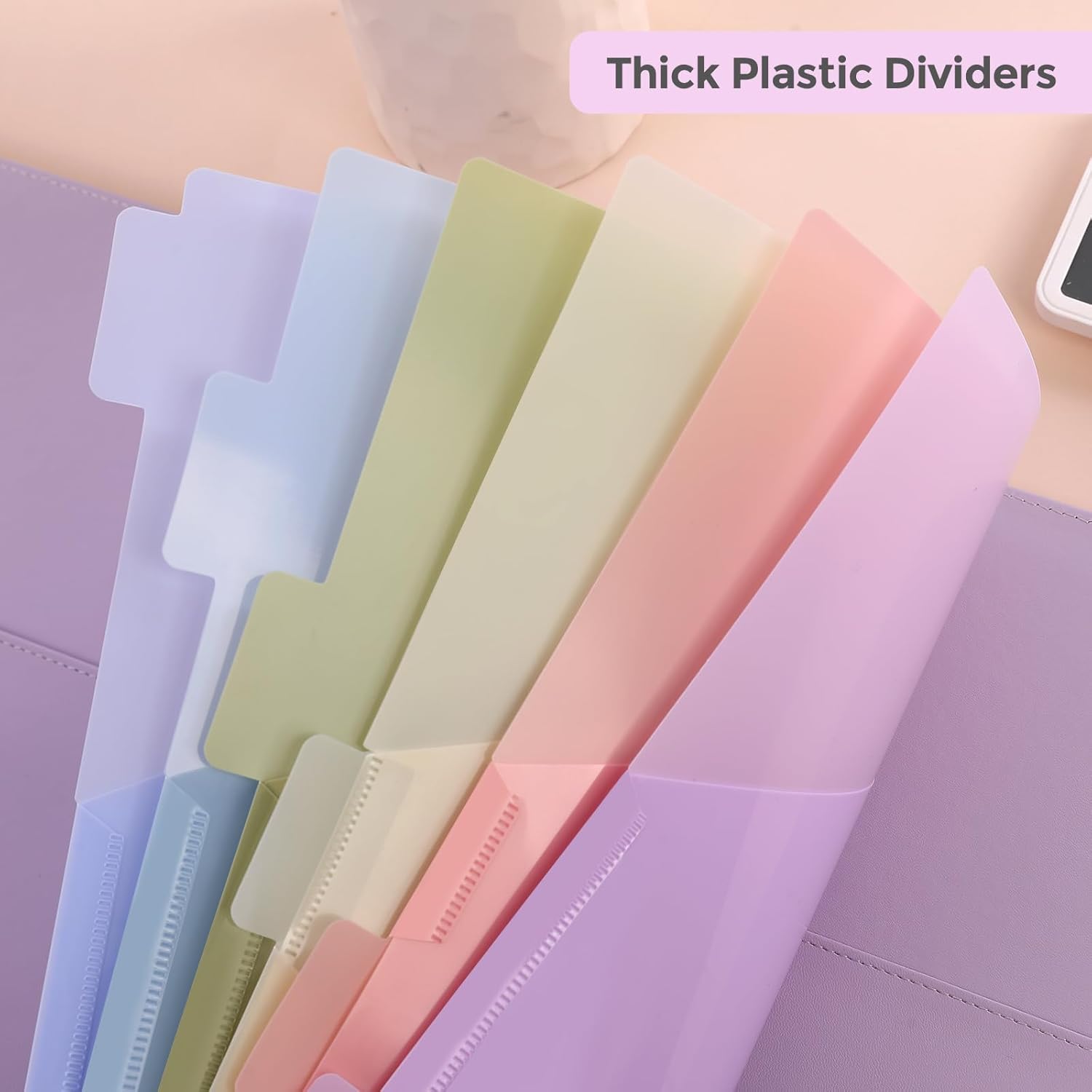 SKYDUE Binder Dividers with Tabs and Pockets, 6 Tabs Dividers for 3 Ring Binder, Tear-Resistant Plastic Binder Dividers for School, Office, Home