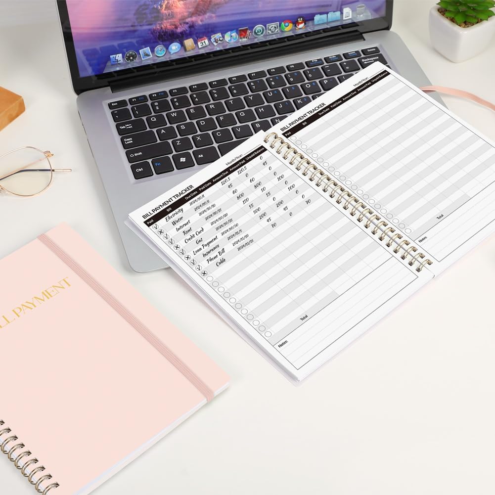 Bill Tracker Notebook, Monthly Bill Payment Checklist, 6" x 8.5", Bill Organizer with Back Pocket for Personal Budgeting Financial, 128 Pages