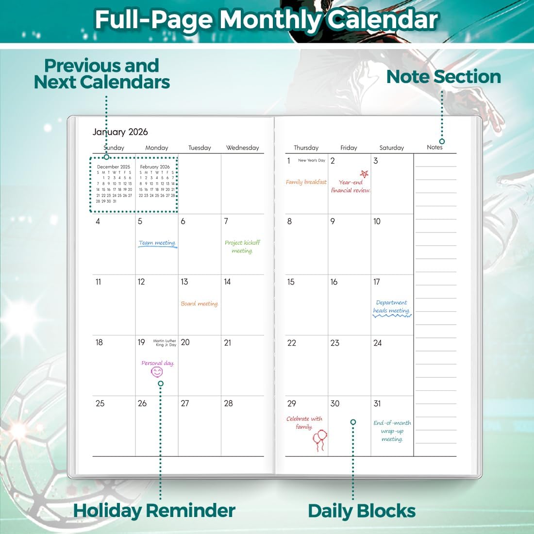 SKYDUE Pocket Calendar 2026-2027, Pocket Monthly Planner Jan 2026 - Dec 2027 for Purse, 6.7" X 3.7" 24-Month Small Planner, Academic Year Calendar, Compact Design with Plastic Sleeve