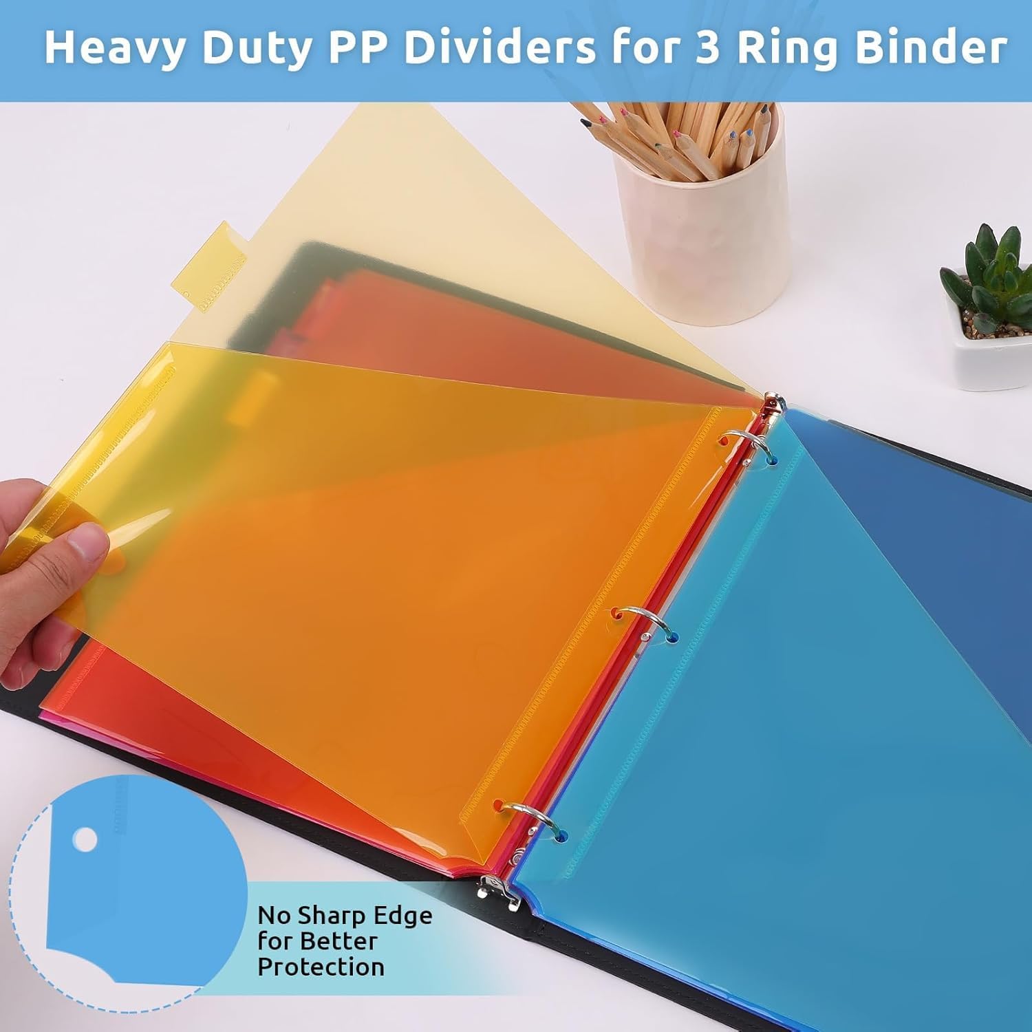 SKYDUE Binder Dividers with Tabs and Pockets,8 Tab Dividers for 3 Ring Binder, Plastic Binder Dividers with 2 Pockets & 16 Blank Labels, Blue