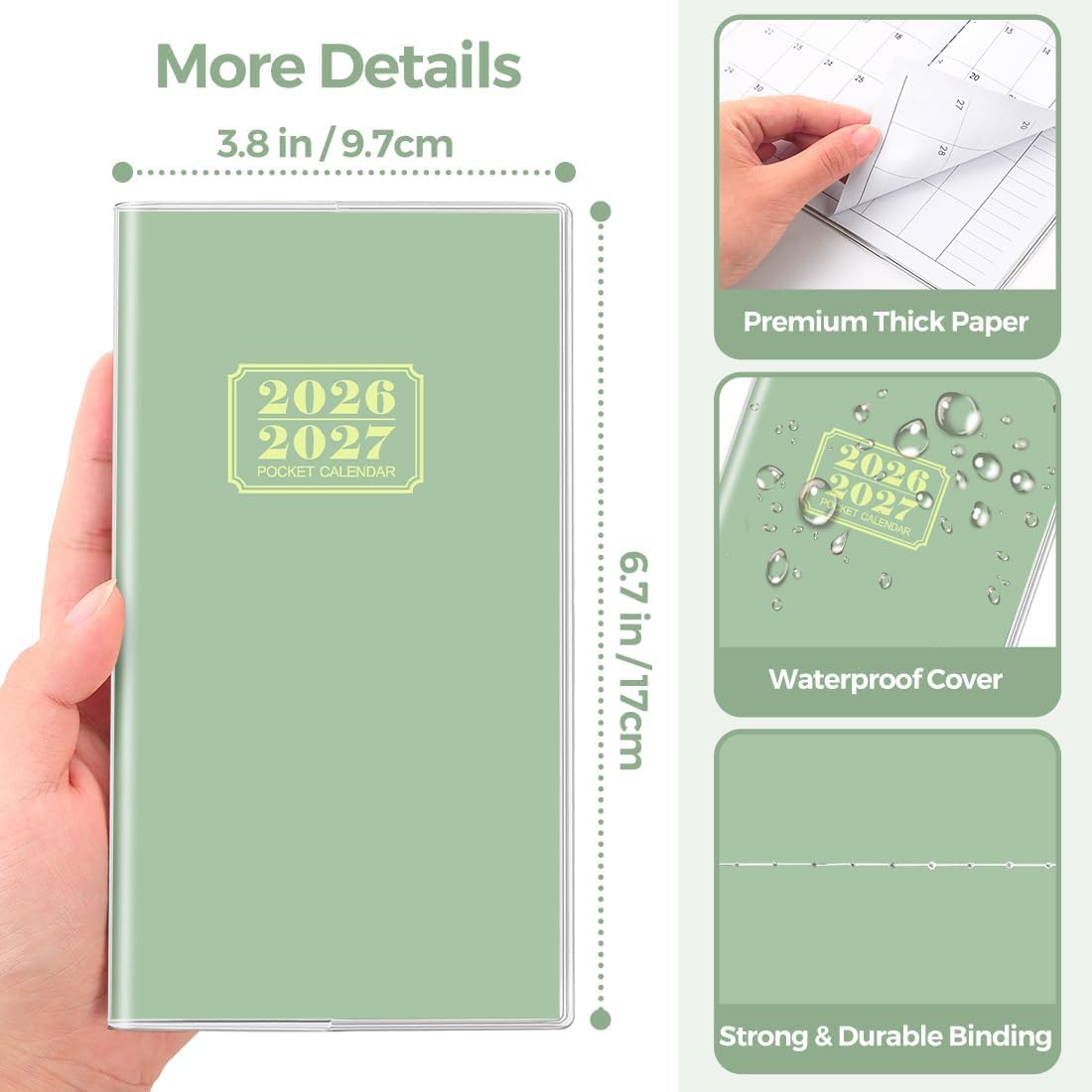 SKYDUE Pocket Calendar 2026-2027, Monthly Planner Jan 2026- Dec 2027 for Purse, 6.7" x 3.7" 2 Year Small Pocket Planner, Compact Design with Plastic Sleeve Blue