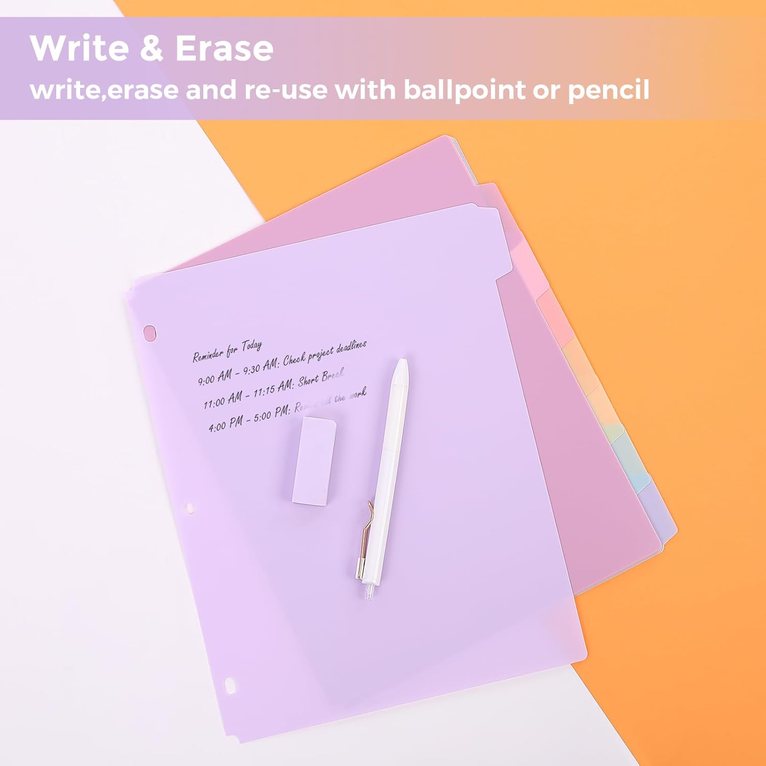SKYDUE 8 Tab Binder Dividers, Letter Size, Durable Plastic Dividers for 3 Ring Binder, Write & Erase Binder Dividers with Tabs, 1 Set, Aesthetic Pastels Binder Divider for School, Office
