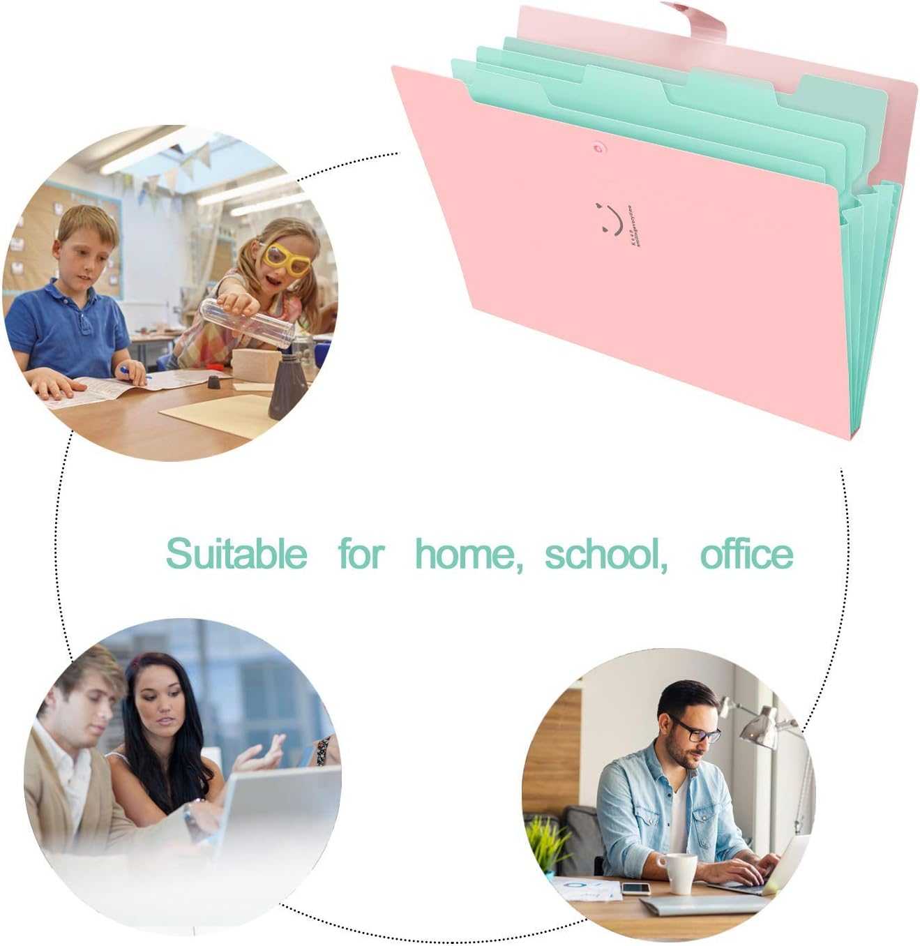 SKYDUE Expanding File Folder 5 Pockets Pink