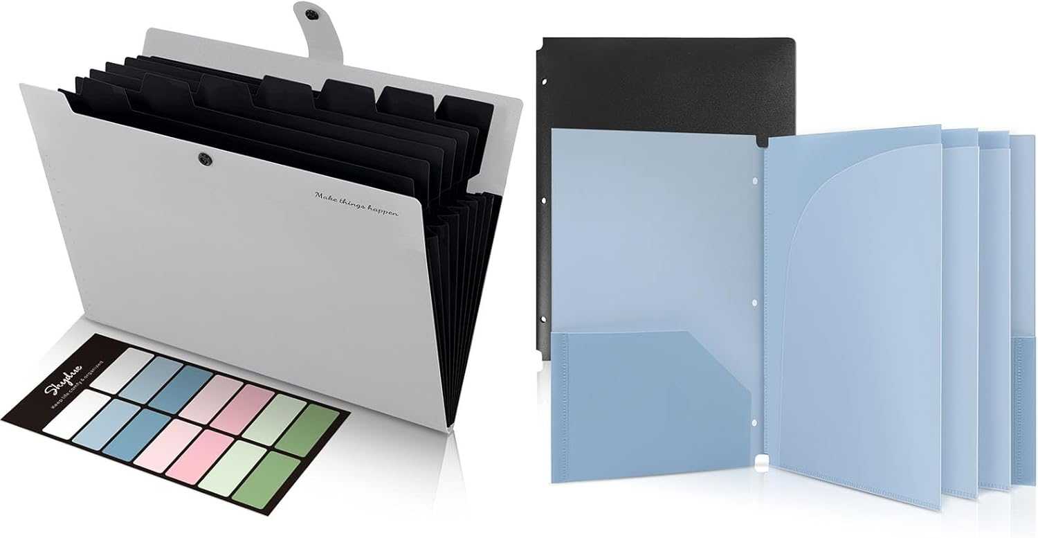 SKYDUE Accordion File Organizer, 8 Pockets Expanding File Folder &Plastic Pocket Folders，2 Pockets and 3 Dividers, Letter Size – Fits 3-Ring Binders