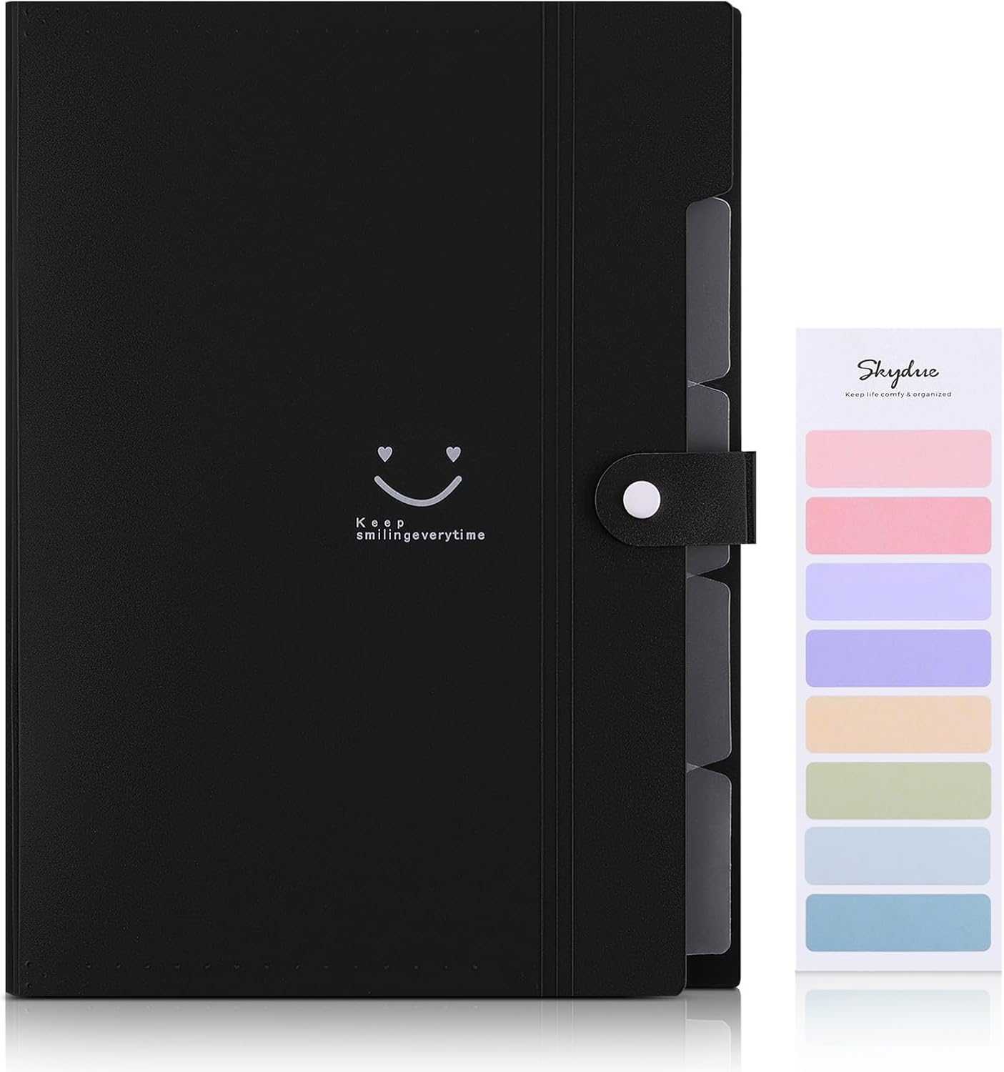 SKYDUE File Folder, 5 Pockets Accordion Paper Organizer for School and Office, Letter Size，Black