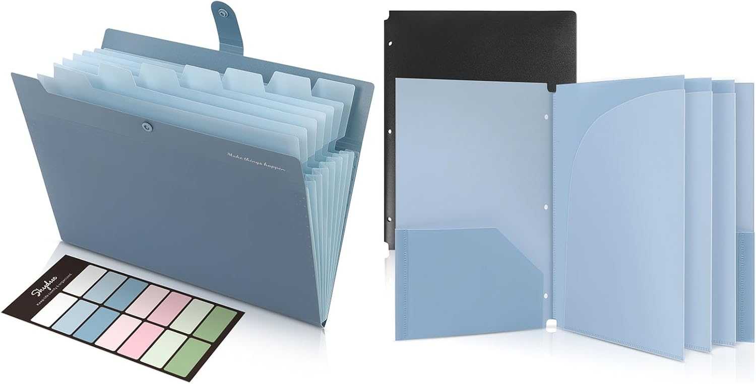 SKYDUE Expanding File Organizer with 8 Pockets & Plastic Pocket Folders