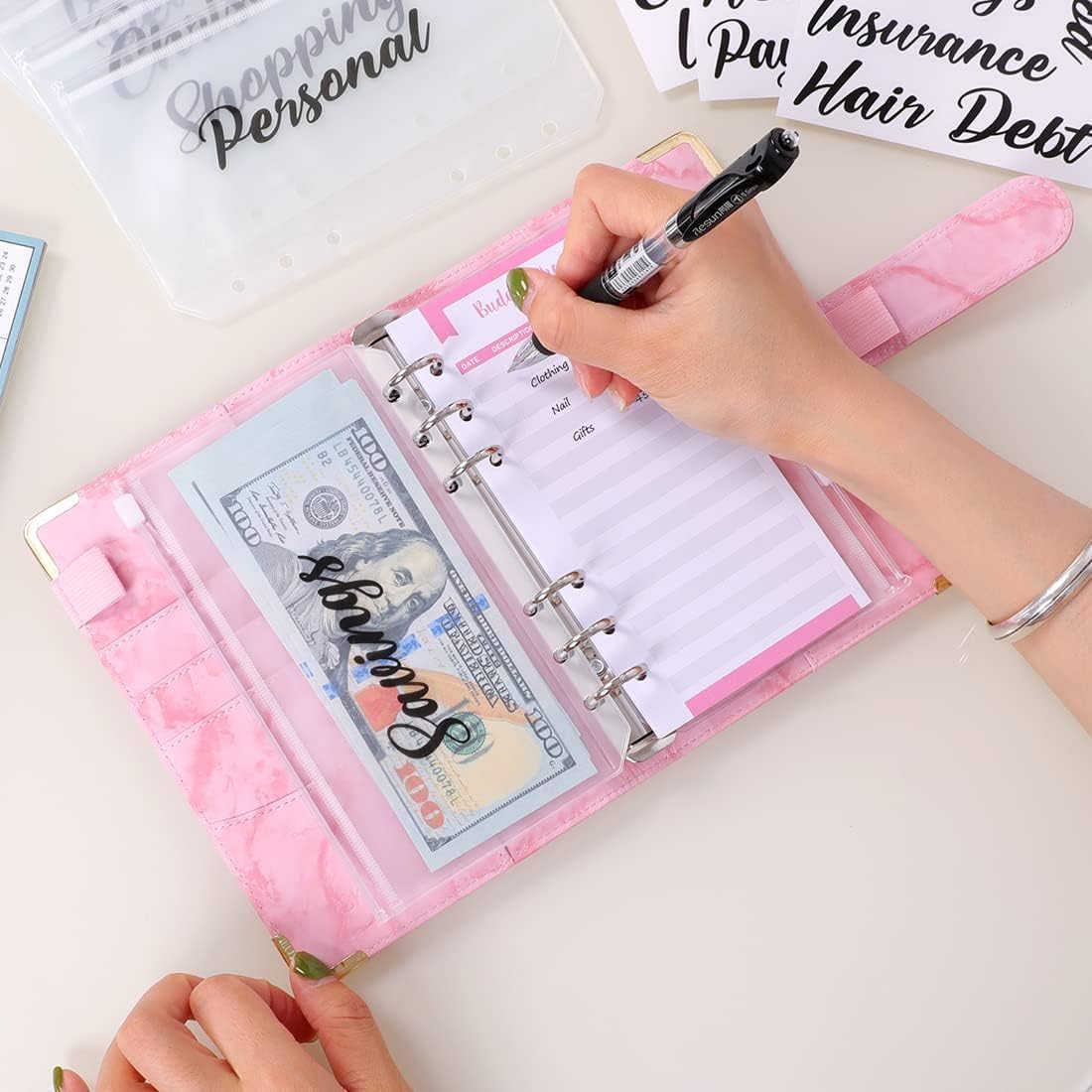 SKYDUE Budget Binder, Money Saving Binder with Zipper Envelopes, Cash Envelopes and Expense Budget Sheets for Budgeting