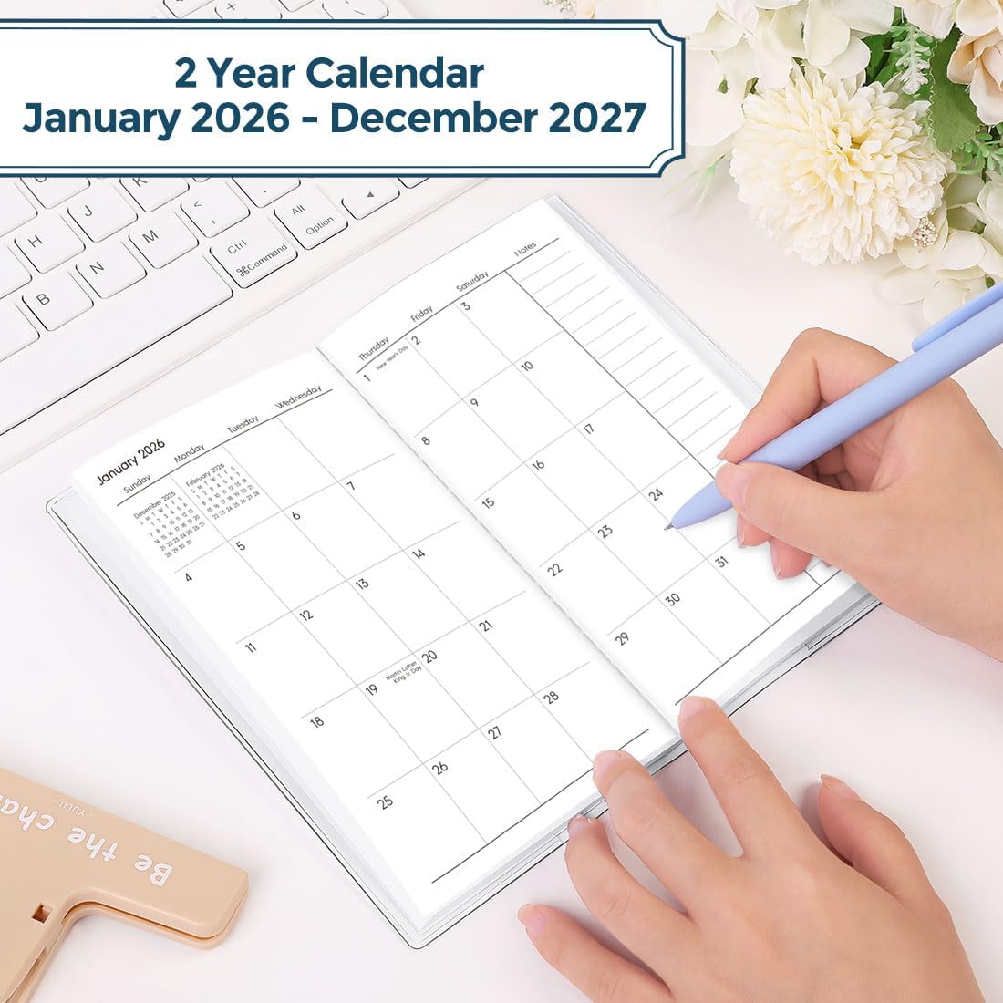SKYDUE Pocket Calendar 2026-2027, Pocket Monthly Planner Jan 2026 - Dec 2027 for Purse, 6.7" X 3.7" 24-Month Small Planner, Academic Year Calendar, Compact Design with Plastic Sleeve