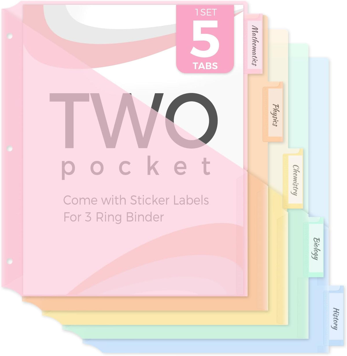 SKYDUE Binder Dividers with Two Pockets, 1Set, 5 Tabs Dividers for 3 Ring Binder, Plastic Binder Dividers with Tabs for School, Office, and Home Organization,Pink