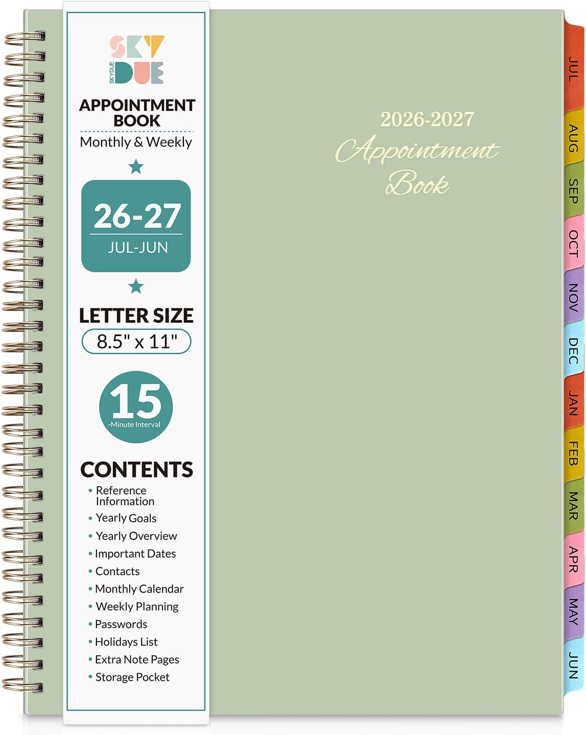SKYDUE Appointment Book 2026-2027, Academic Hourly Planner from July 2026 - June 2027, 8.5" x 11" Weekly & Monthly Schedule Planner with 15-Minute Interval- Perfect for Daily Planning White Flower