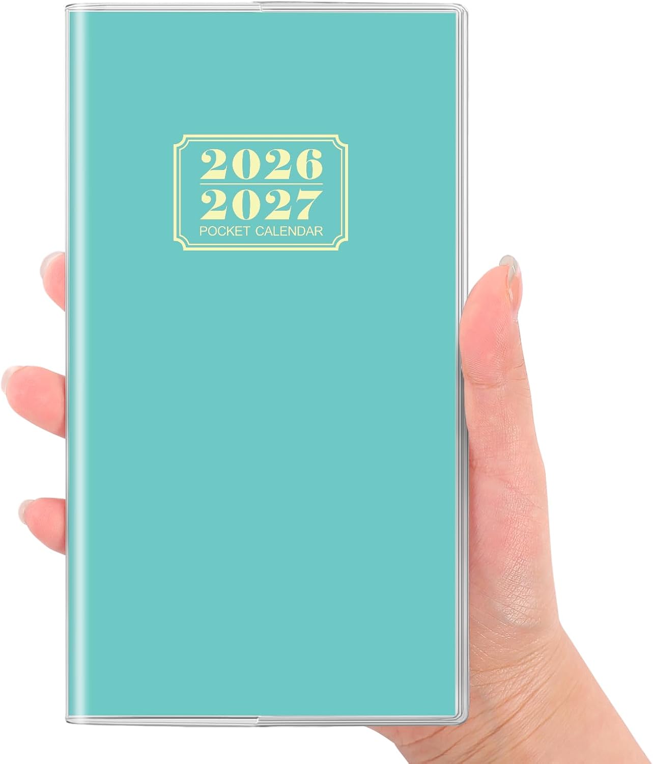 SKYDUE Pocket Calendar 2026-2027, Monthly Planner Jan 2026- Dec 2027 for Purse, 6.7" x 3.7" 2 Year Small Pocket Planner, Compact Design with Plastic Sleeve Blue