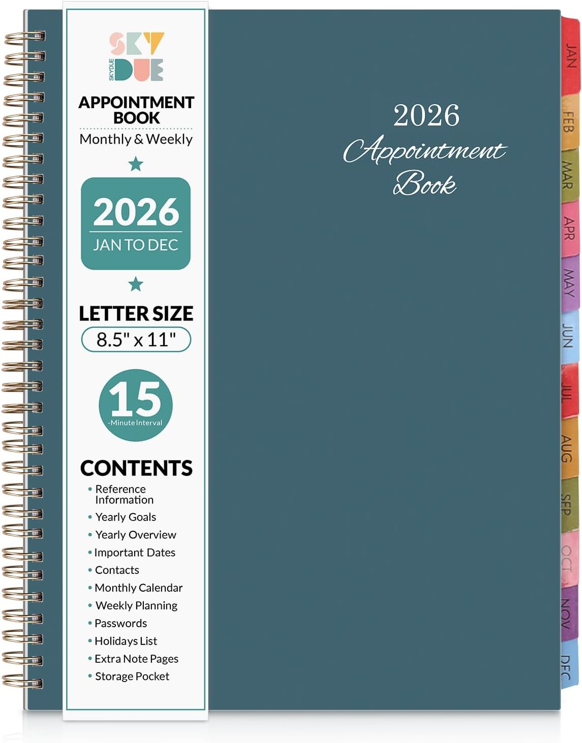 SKYDUE Appointment Book 2026-2027, Academic Hourly Planner from July 2026 - June 2027, 8.5" x 11" Weekly & Monthly Schedule Planner with 15-Minute Interval- Perfect for Daily Planning White Flower