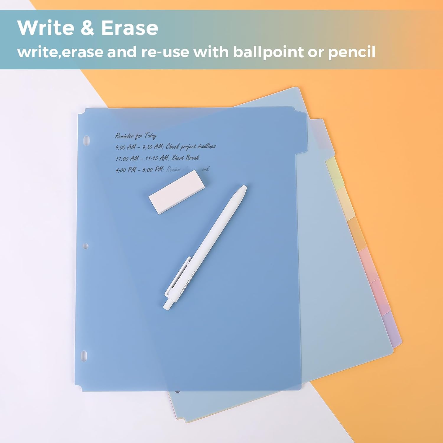 SKYDUE 8 Tab Binder Dividers, Letter Size, Durable Plastic Dividers for 3 Ring Binder, Write & Erase Binder Dividers with Tabs, 1 Set, Aesthetic Pastels Binder Divider for School, Office