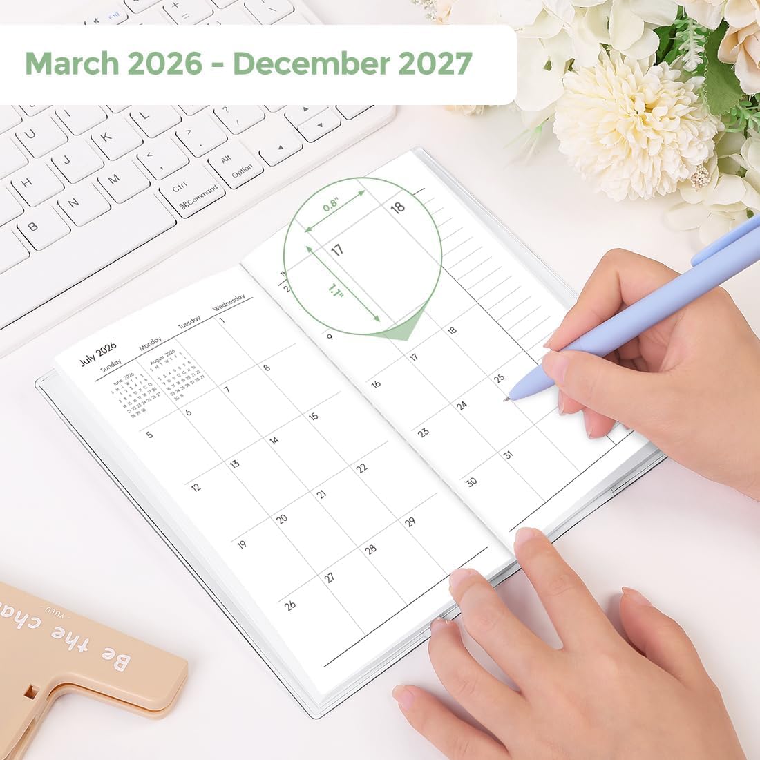 SKYDUE Pocket Calendar 2026-2027, Monthly Planner Jan 2026- Dec 2027 for Purse, 6.7" x 3.7" 2 Year Small Pocket Planner, Compact Design with Plastic Sleeve Blue