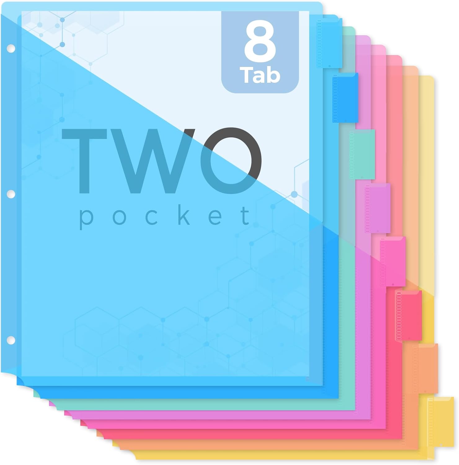 SKYDUE Binder Dividers with Tabs and Pockets,8 Tab Dividers for 3 Ring Binder, Plastic Binder Dividers with 2 Pockets & 16 Blank Labels, Blue