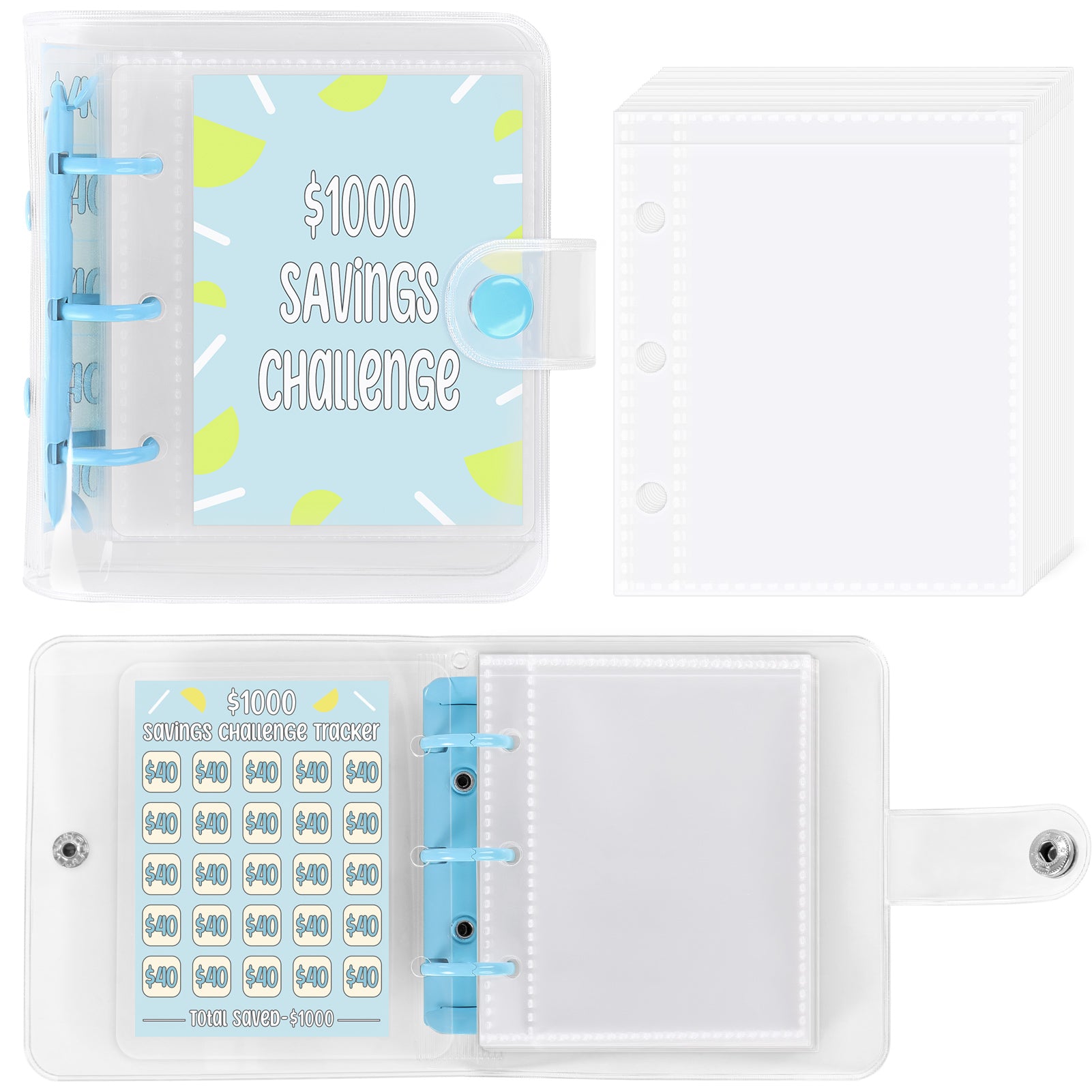 SKYDUE 100 Envelopes Money Saving Challenge Binder, Money Saving Binder with Laminated $5050 Tracker Sheet & Pre-numbered Pockets