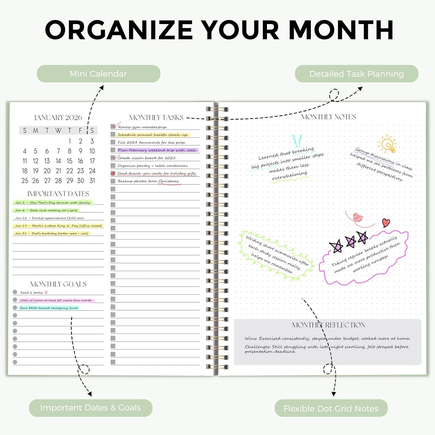 SKYDUE Monthly Planner 2026-2027, 24 Months Calendar Planner 2026-2027, 7.5" x 10" B5 Planner, Twin-wire Spiral Bound, Durable Waterproof Cover, Thick No-Bleed Paper, Floral