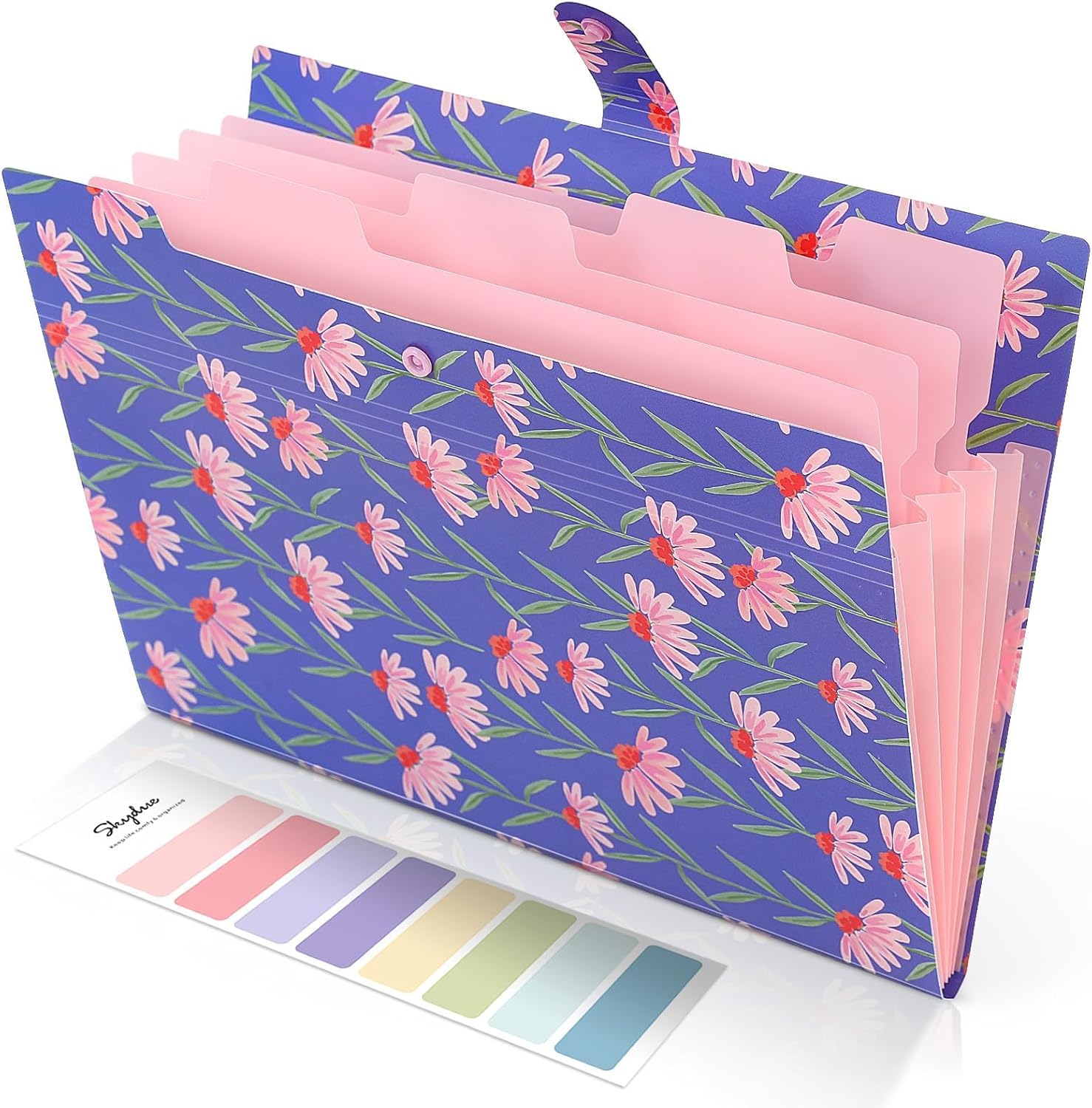 SKYDUE Accordion File Organizer, Floral Expanding File Folders with 5 Pockets, Cute Document Organizer for Paper Bills Receipt Storage, School Office & Hospital Supplies Letter/A4 Size Navy Blue